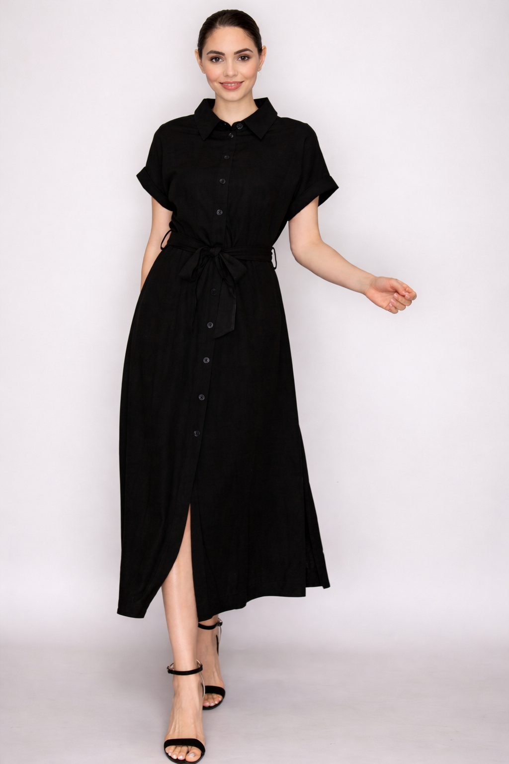 Vestido largo botones/manga corta