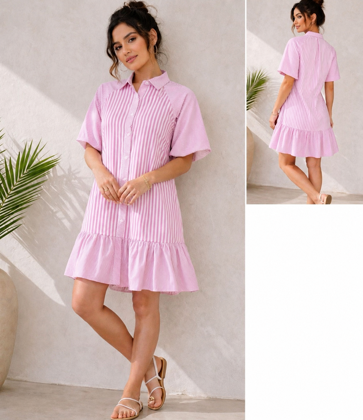 Vestido rosa manga corta