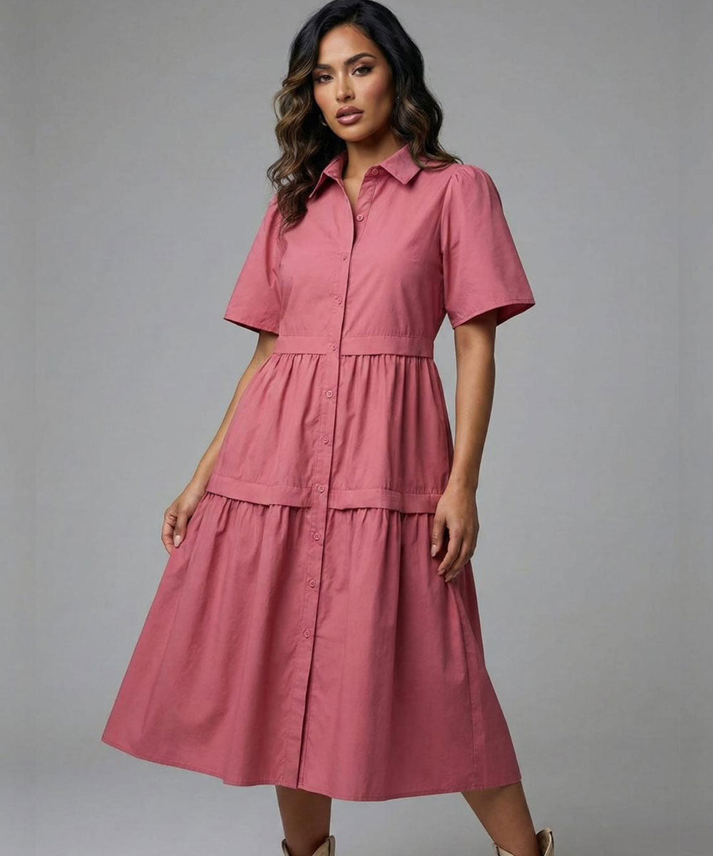 Vestido largo rosa manga